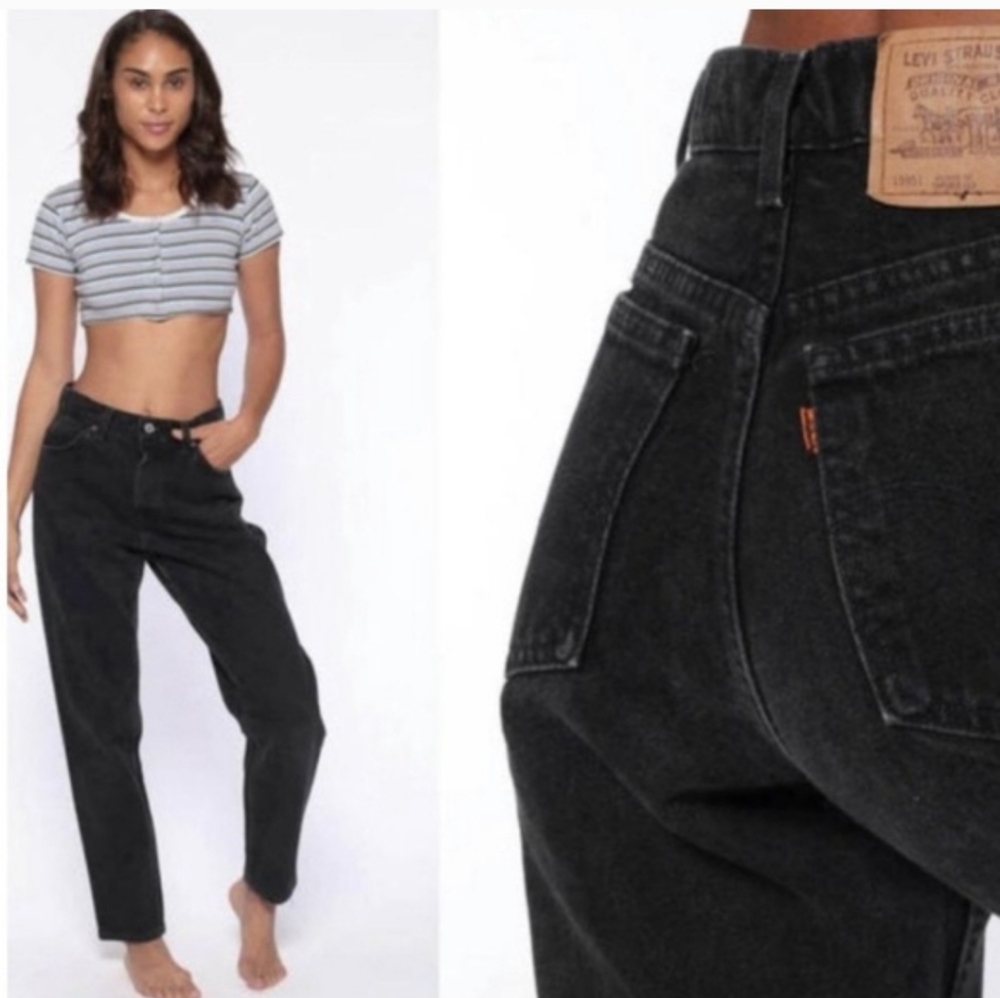 Levi's Vintage Orange Tab 950 Relaxed Fit Tapered Leg Black Denim Jeans 28 Long